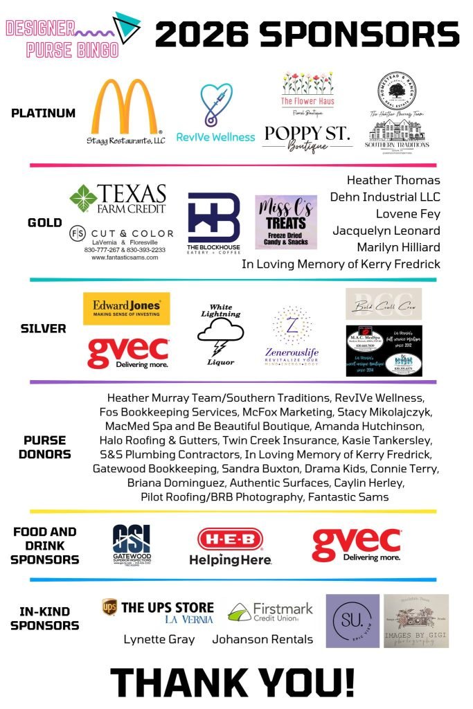 2026 Purse Bingo Sponsors